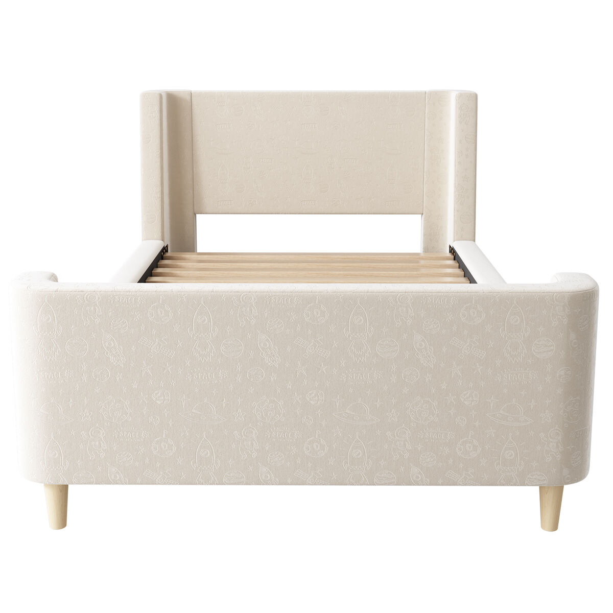 Cama de criança 90x200 cm estofada em veludo bege (colchão não incluído)
