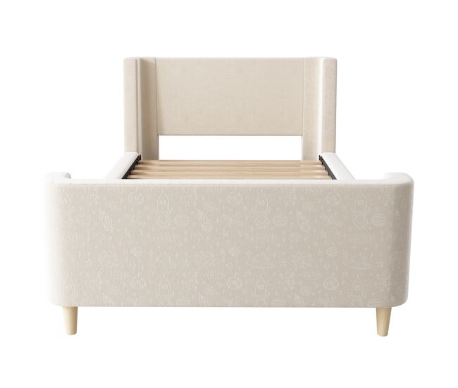 Cama de criança 90x200 cm estofada em veludo bege (colchão não incluído)