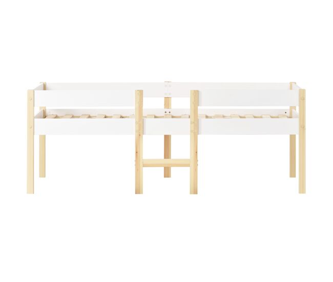 Cama alta com grades de proteção - madeira maciça de pinho - 90x190 cm - branco