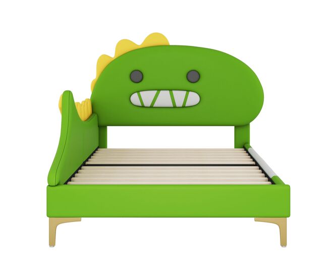 Cama de criança 90x200 cm - em forma de dinossauro - em pele sintética - verde