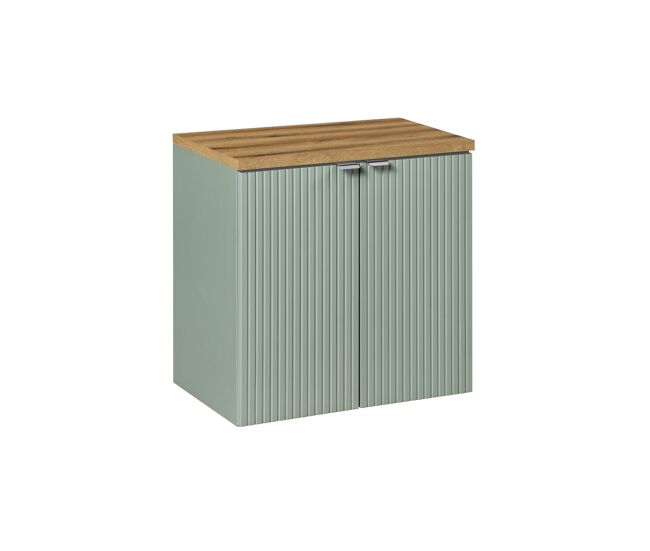 Móvel lavatório 60cm 2 portas tampo lavatório verde jade e madeira