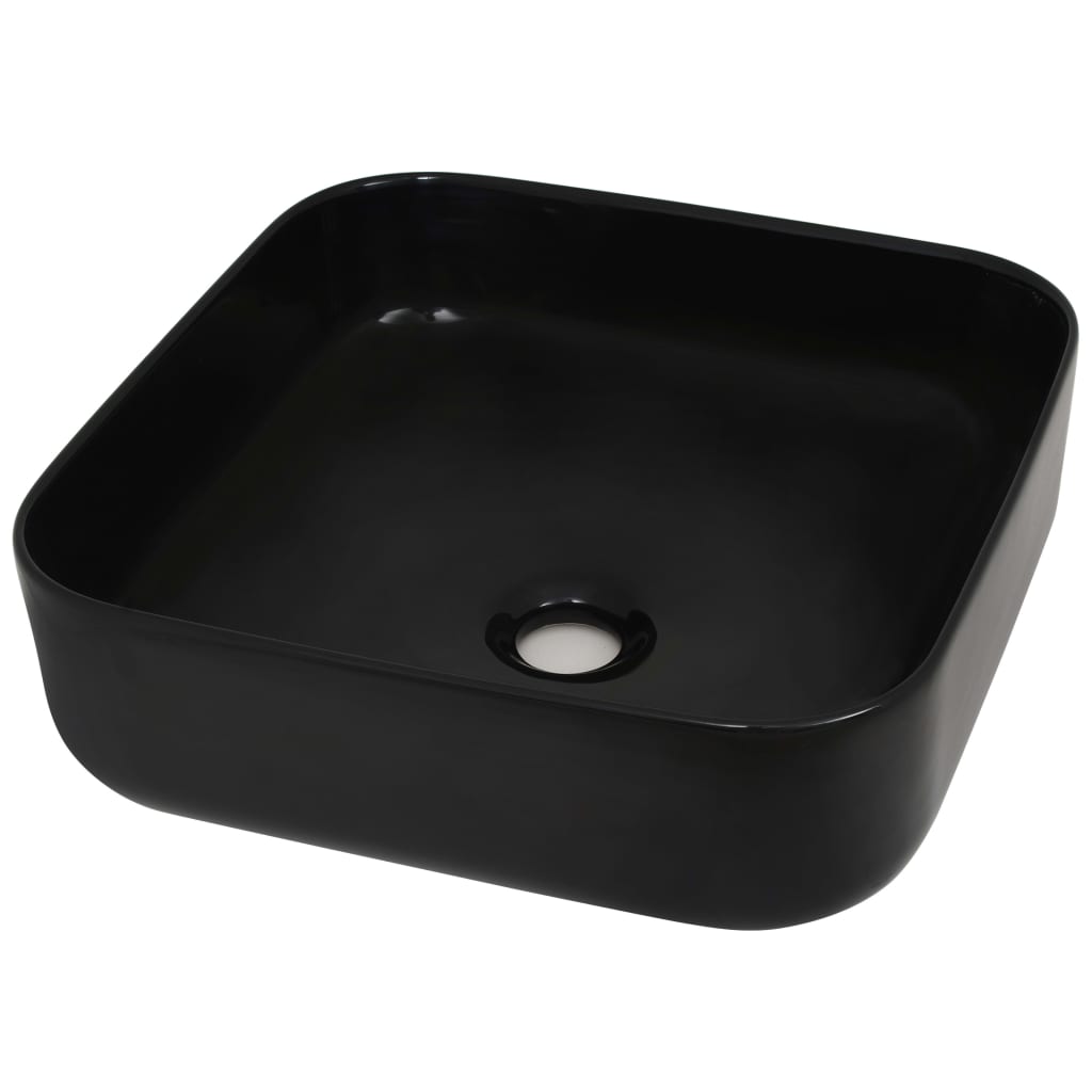 Lavatório - lavabo - pia de banheiro de cerâmica 38x38x13,5 cm quadrado preto