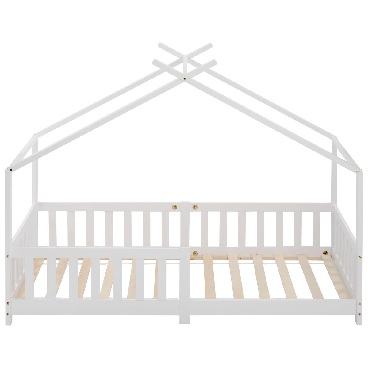 Cabina-cama para crianças 90x200cm em madeira maciça com proteção anti-queda e estrado de ripas - branco