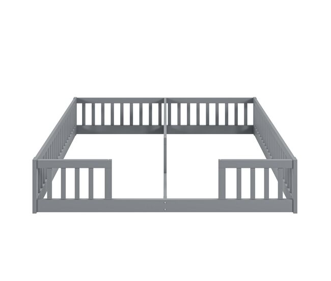 Cama de criança 2x90x200cm madeira maciça - com calhas - sem estrado - cinzento