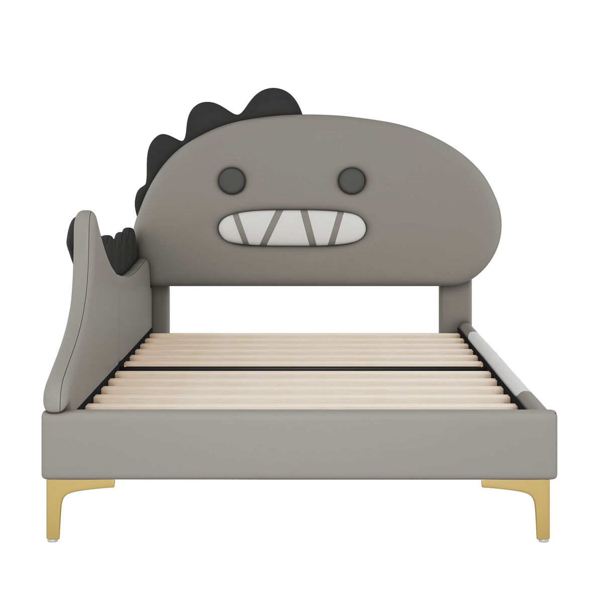 Cama de criança 90x200 cm - em forma de dinossauro - em pele sintética - cinzento
