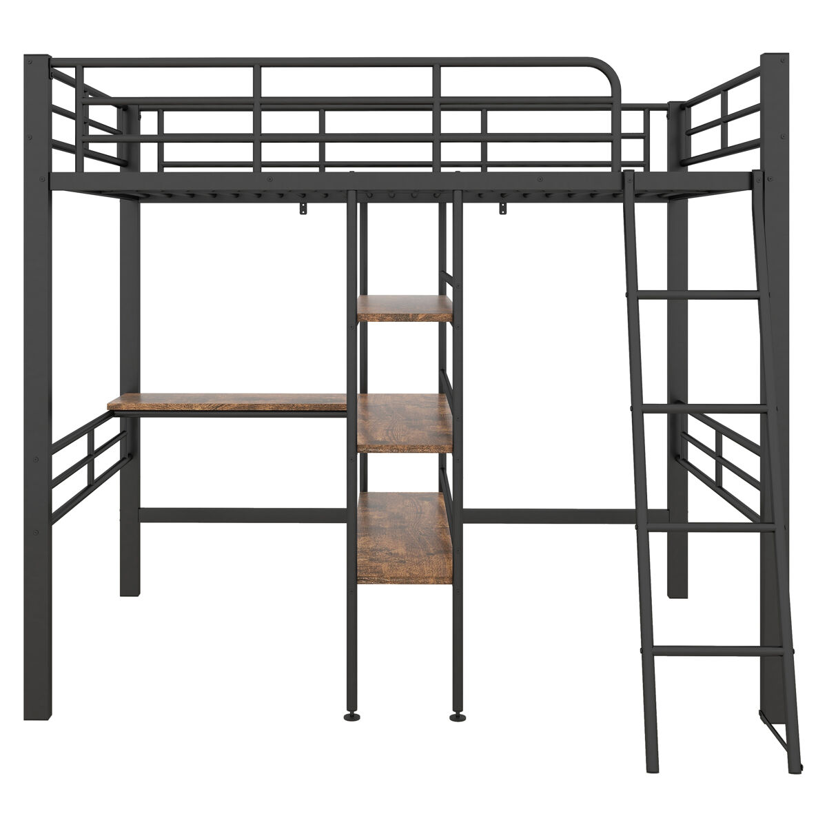 Cama alta 90x200 cm - com secretária e prateleiras para arrumação - preto