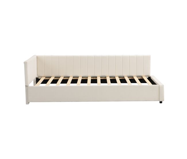 Cama individual estofada 90x200 cm - tecido aveludado - com estrado de molas - bege