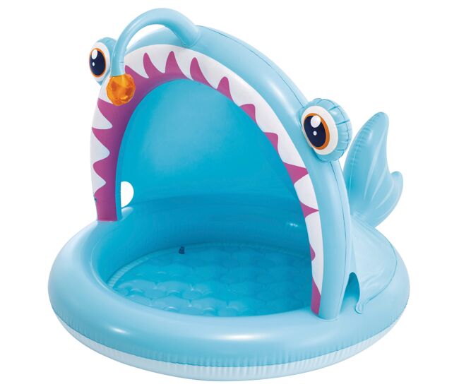 Intex piscina inflável infantil angler fish com guarda-sol e piso acolchoado