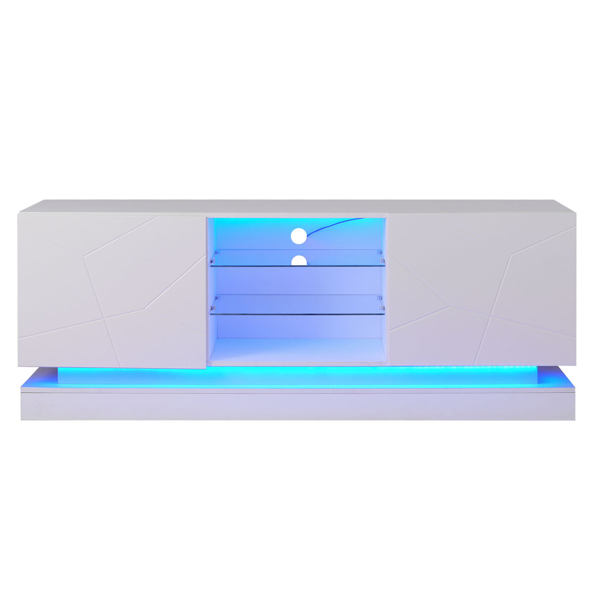 Móvel de tv moderno com led colorido - adequado para tv de 70” - 2 portas e 3 étagères - blanc