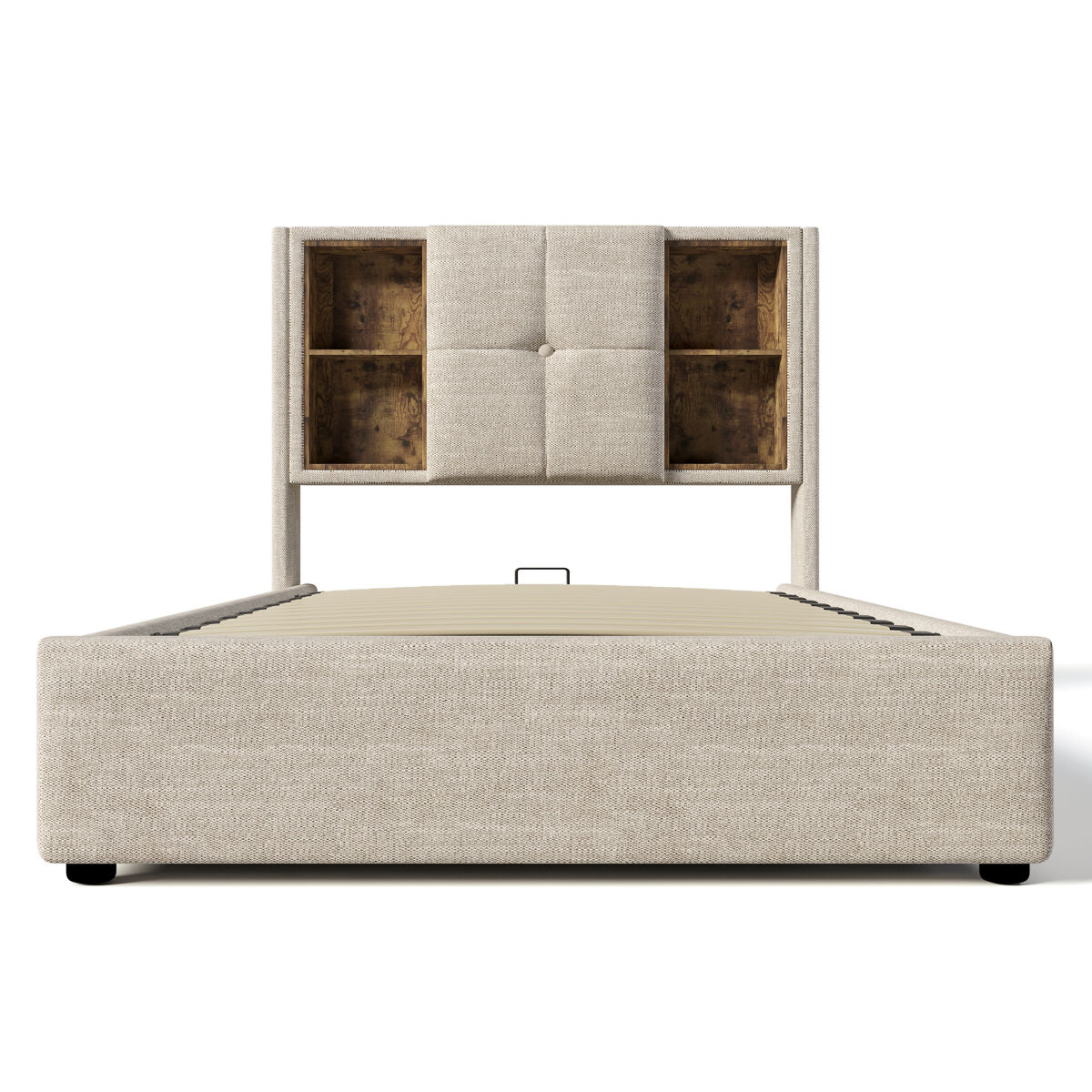 Sofá-cama estofado 90x200 cm - com cabeceira para arrumação e carregamento sem fios - tecido de linho - bege