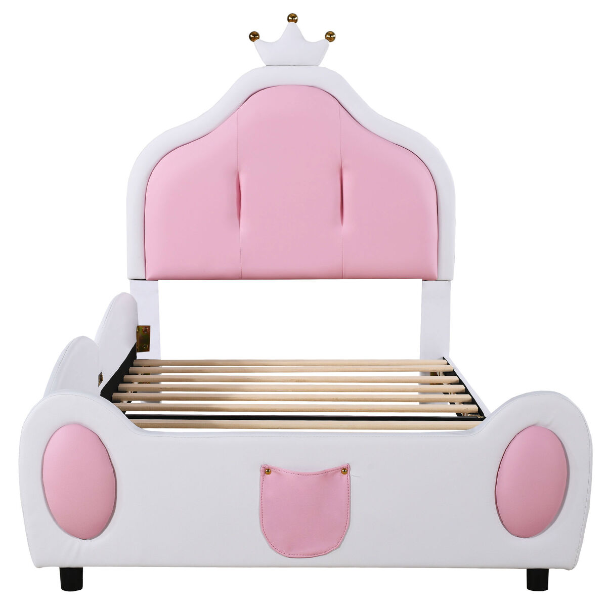 Cama de criança 90x200 cm em pele sintética - cabeceira com moldura no teto - branco