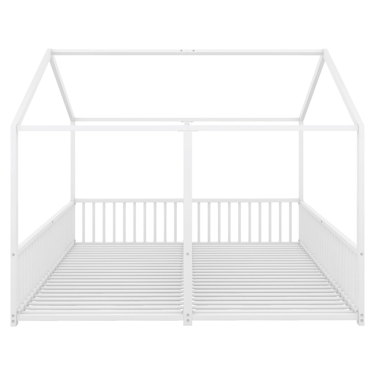 Cama-cama de ferro 2x90x200cm - com teto e estrado de ripas - branco