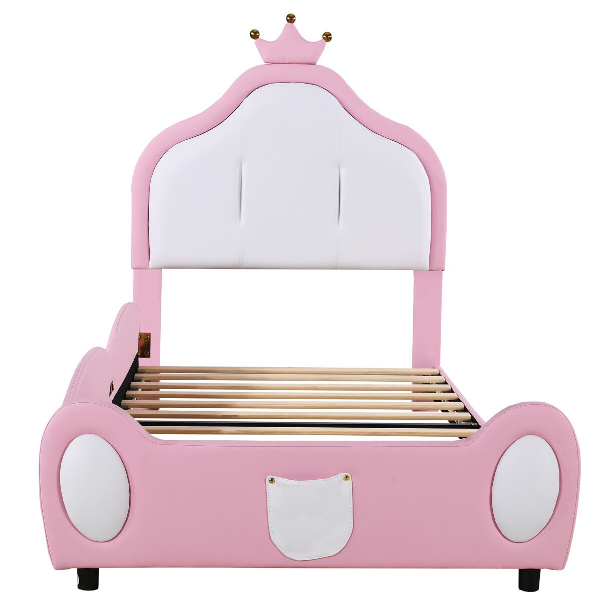 Cama de criança 90x200 cm em pele sintética - cabeceira com moldura no teto - rosa