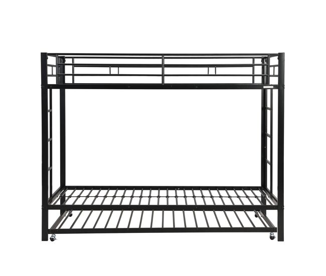 Beliche de metal 90x200 cm - com cama de rodízio 90x190 cm com rodas - preto