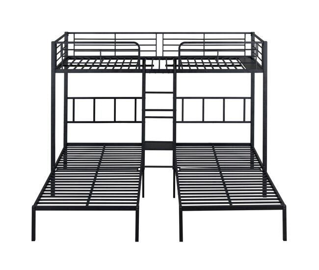 Beliche triplo 3x90x200cm com escada e tabuleiro - estrutura metálica - preto
