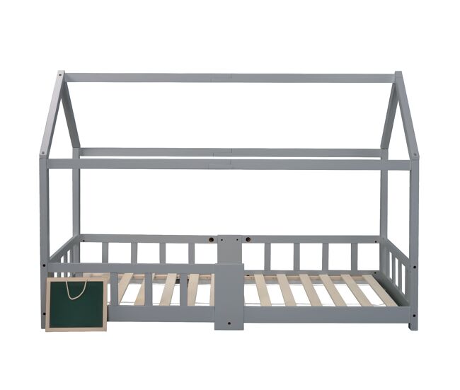 Cabine-cama 90x200 cm em madeira maciça - com ardósia - cinzento