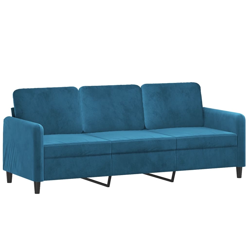 Sofá de 3 lugares - sofá fixo 180 cm veludo azul