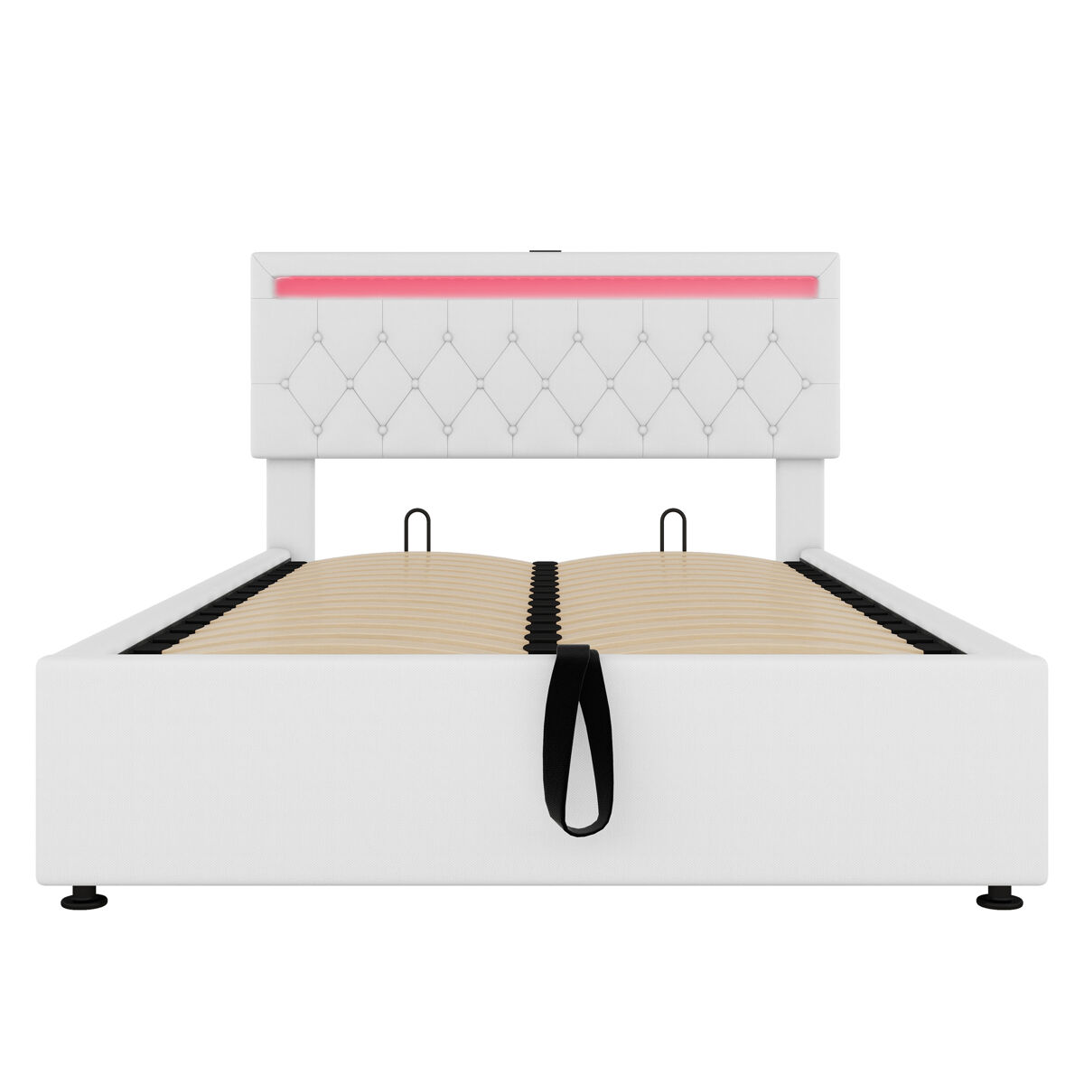 Cama contentora em tecido de linho 140x200 cm com led - tomadas usb e c na cama - com estrado - branco