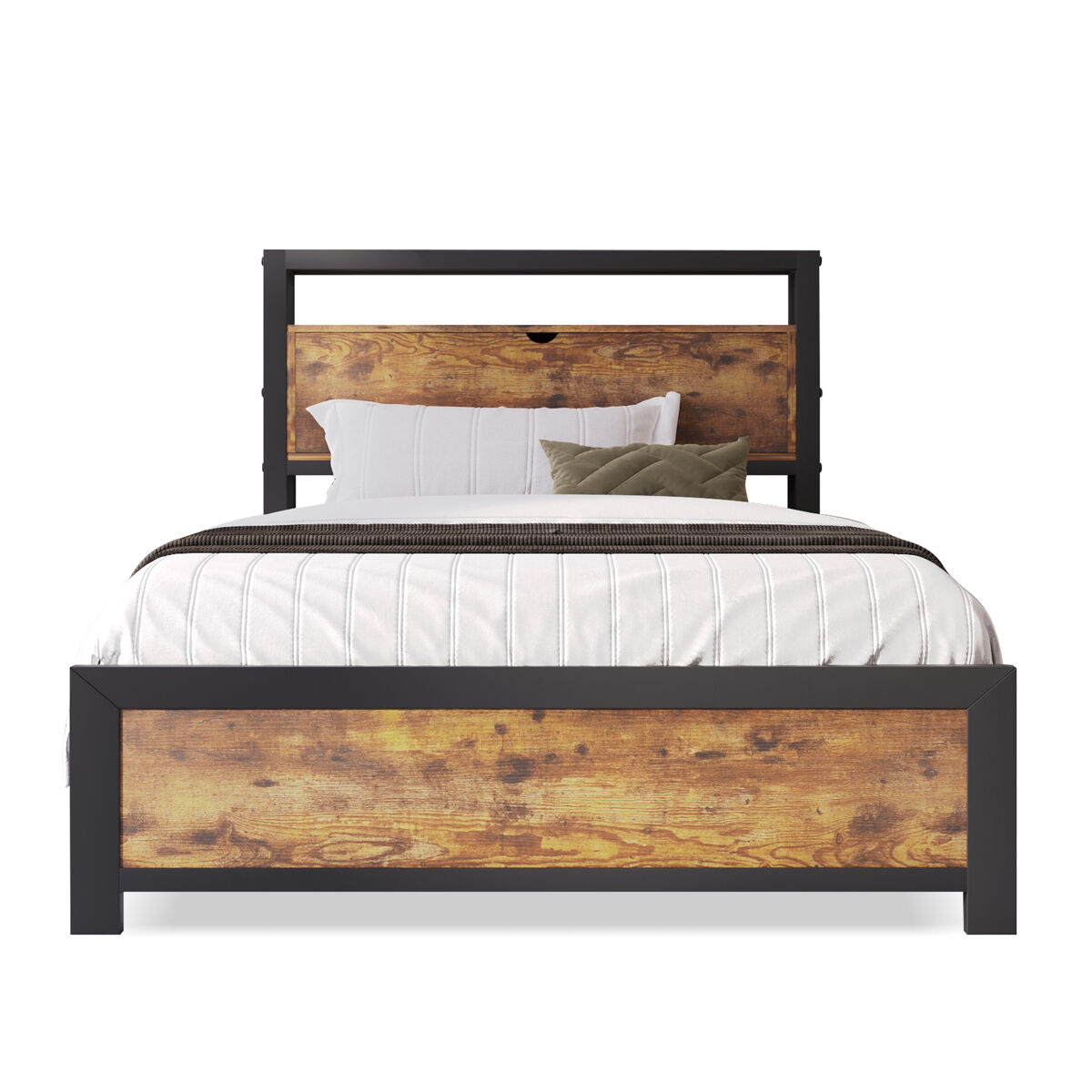 Cama para adultos 90x200 cm com espaço de arrumação - estrutura metálica - castanho