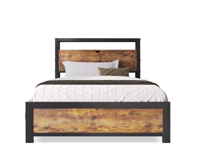 Cama para adultos 90x200 cm com espaço de arrumação - estrutura metálica - castanho