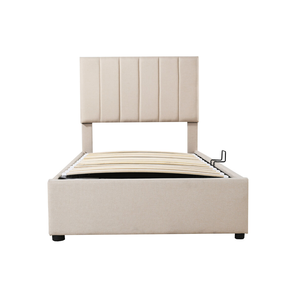 Cama estofada em linho com arrumação - 90x200 cm - bege