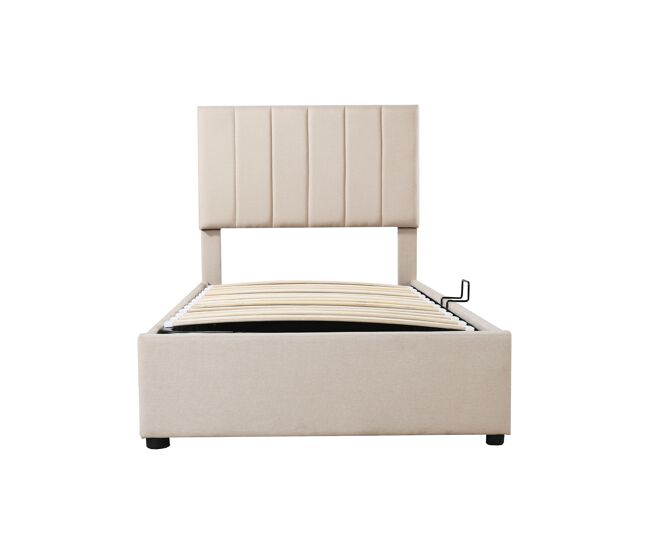 Cama estofada em linho com arrumação - 90x200 cm - bege