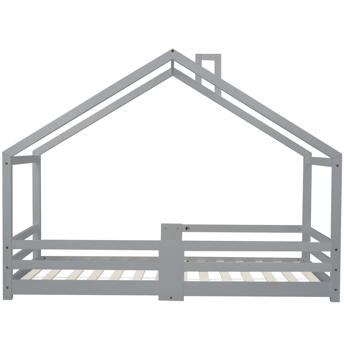 Cama de cabina com grelha de proteção - 90x200cm - madeira maciça - cinzento