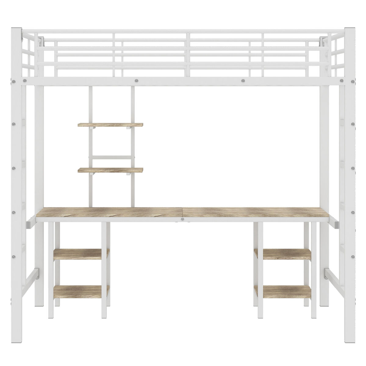 Cama alta 90x200 cm - com secretária e prateleiras - estrutura em ferro - branco