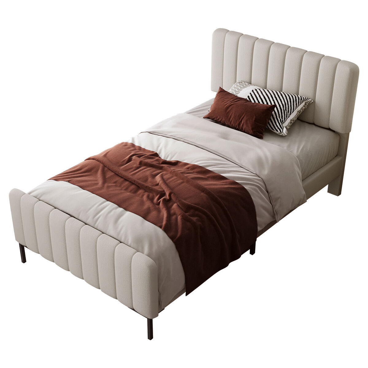 Cama de adulto estofada em tecido de linho - 90x200 cm - com cabeceira regulável e estrado de ripas - cinzento claro