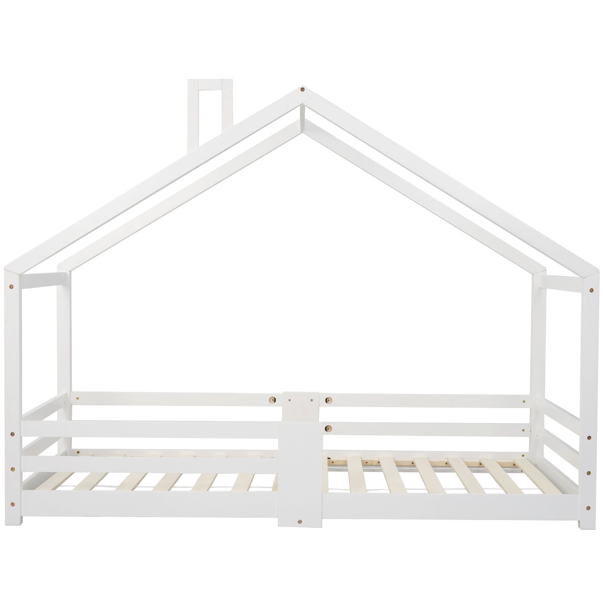 Cama de cabina com grelha de proteção - 90x200cm - madeira maciça - branco