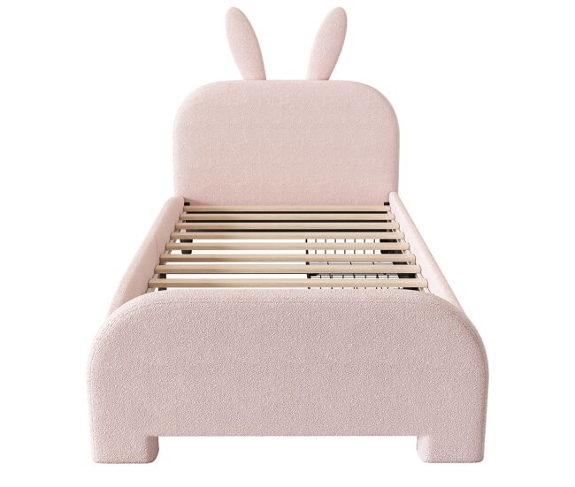 Cama de criança 90x200 cm com 2 gavetas - cabeceira em forma de coelho - rosa