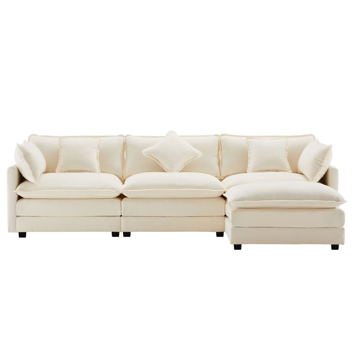 Sofá de canto de 3 lugares em chenille com apoio modular para os pés - bege