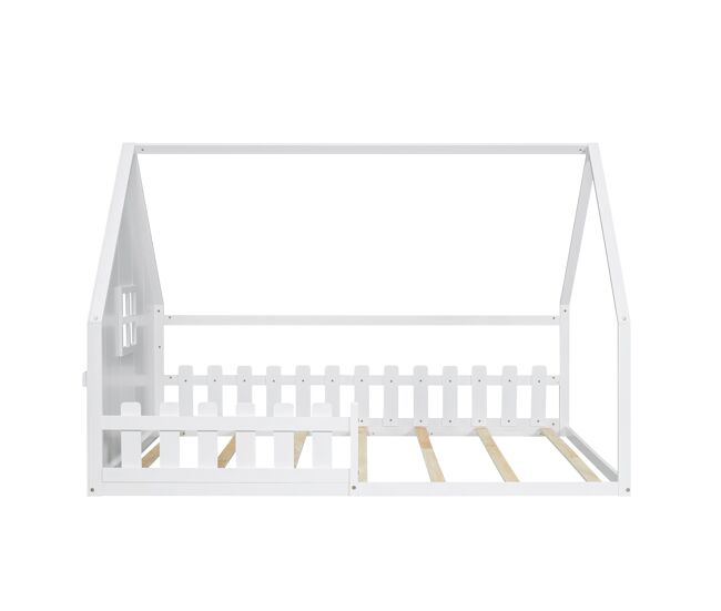 Cama de cabina para crianças 140x200 cm - forma de casa de campo - pinho e mdf - branco