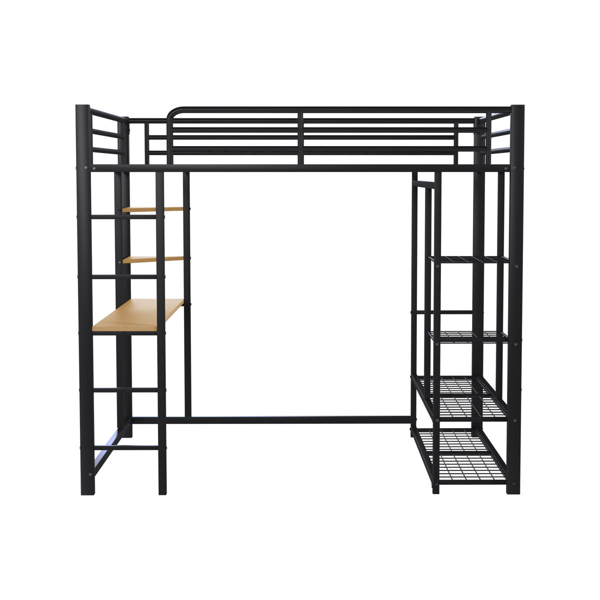Cama mezzanine metálica 140x200 cm - com mesa e prateleiras - preto
