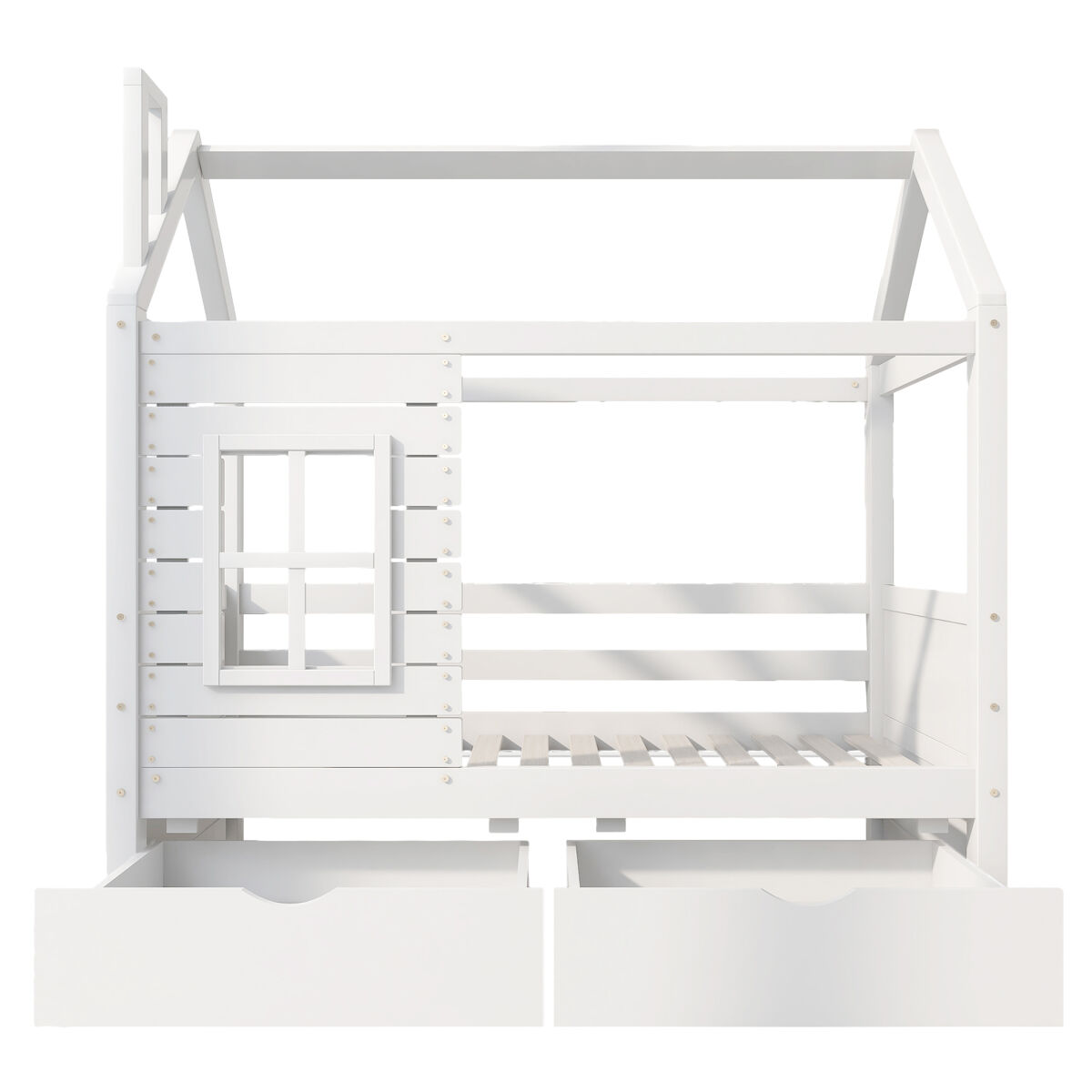 Beliche 80x160 cm com 2 gavetas - forma de casa - madeira maciça - branco