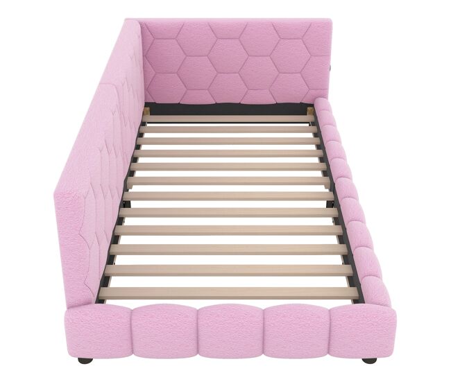 Sofá-cama de veludo 90x200 cm - com led e porta usb - rosa