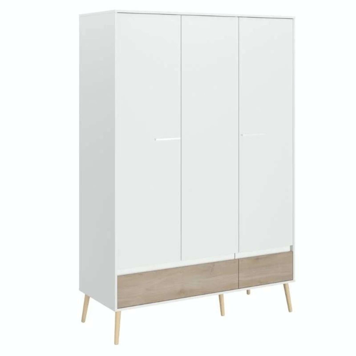 Guarda-roupa osaka com 3 portas em carvalho japonês e branco, estilo japandi
