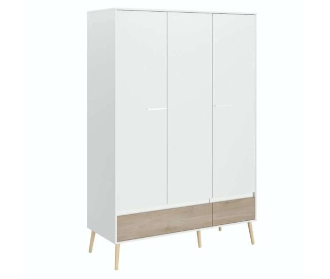 Guarda-roupa osaka com 3 portas em carvalho japonês e branco, estilo japandi