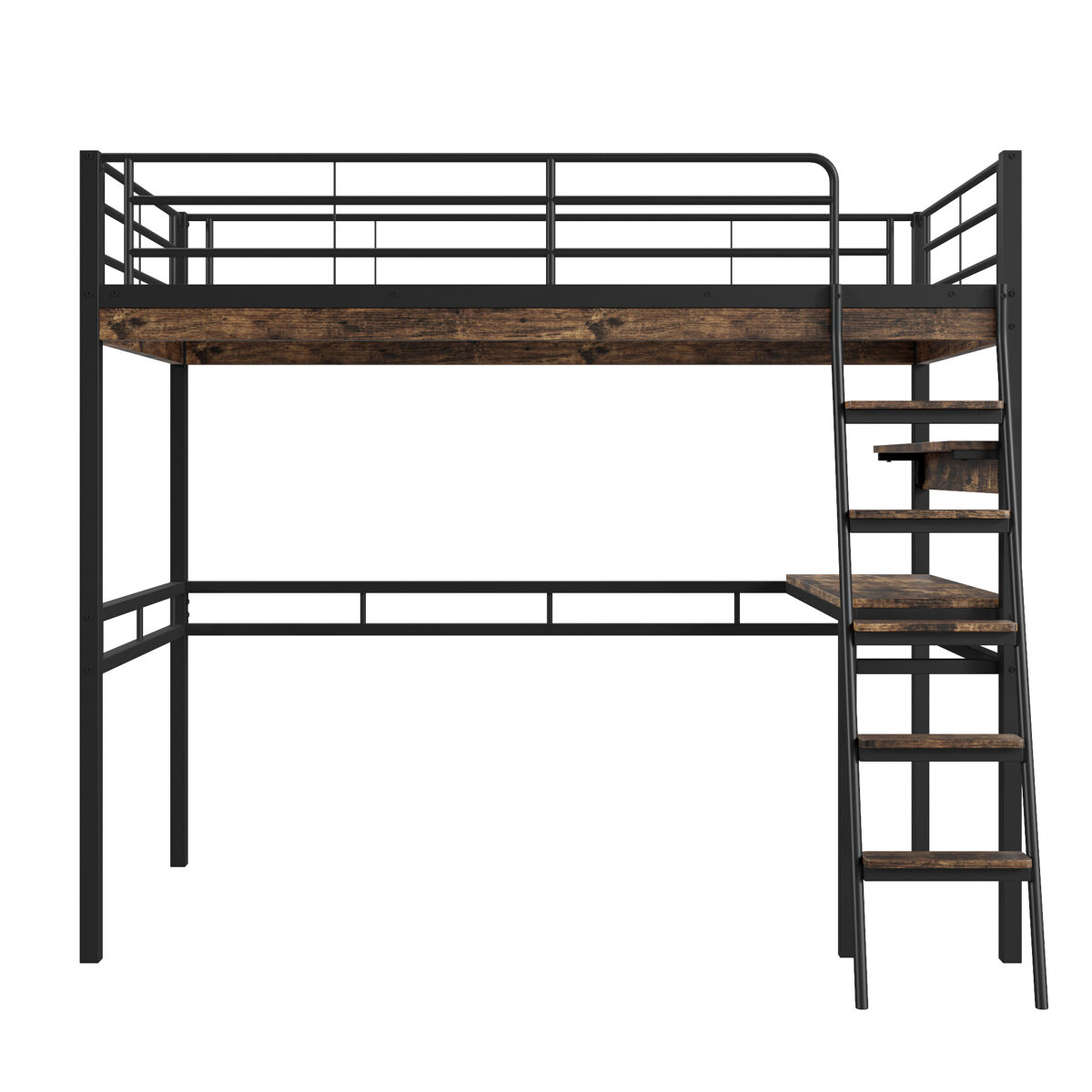 Cama mezzanine 90x200cm - com secretária + prateleiras + barreiras - preto