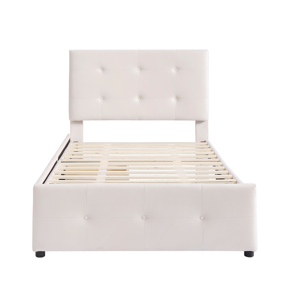 Cama estofada em veludo 90x200cm - cama individual com 2 gavetas e estrado de molas - bege