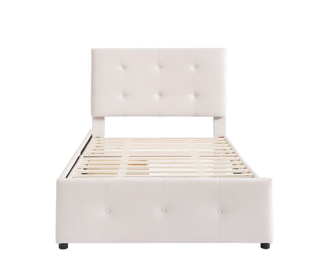 Cama estofada em veludo 90x200cm - cama individual com 2 gavetas e estrado de molas - bege