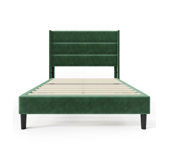 Cama estofada em veludo - 90x200cm - estilo contemporâneo - verde