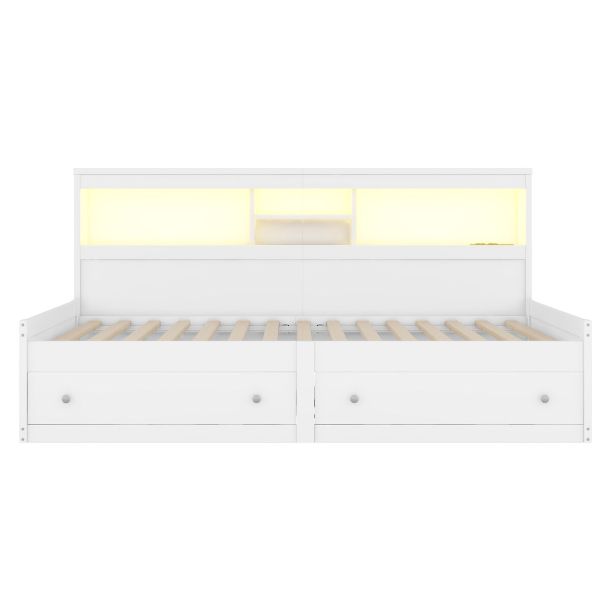 Sofá-cama 90x200 cm - com tomada usb e 2 gavetas - base de ripas - branco