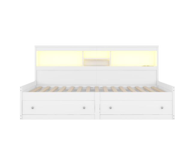 Sofá-cama 90x200 cm - com tomada usb e 2 gavetas - base de ripas - branco