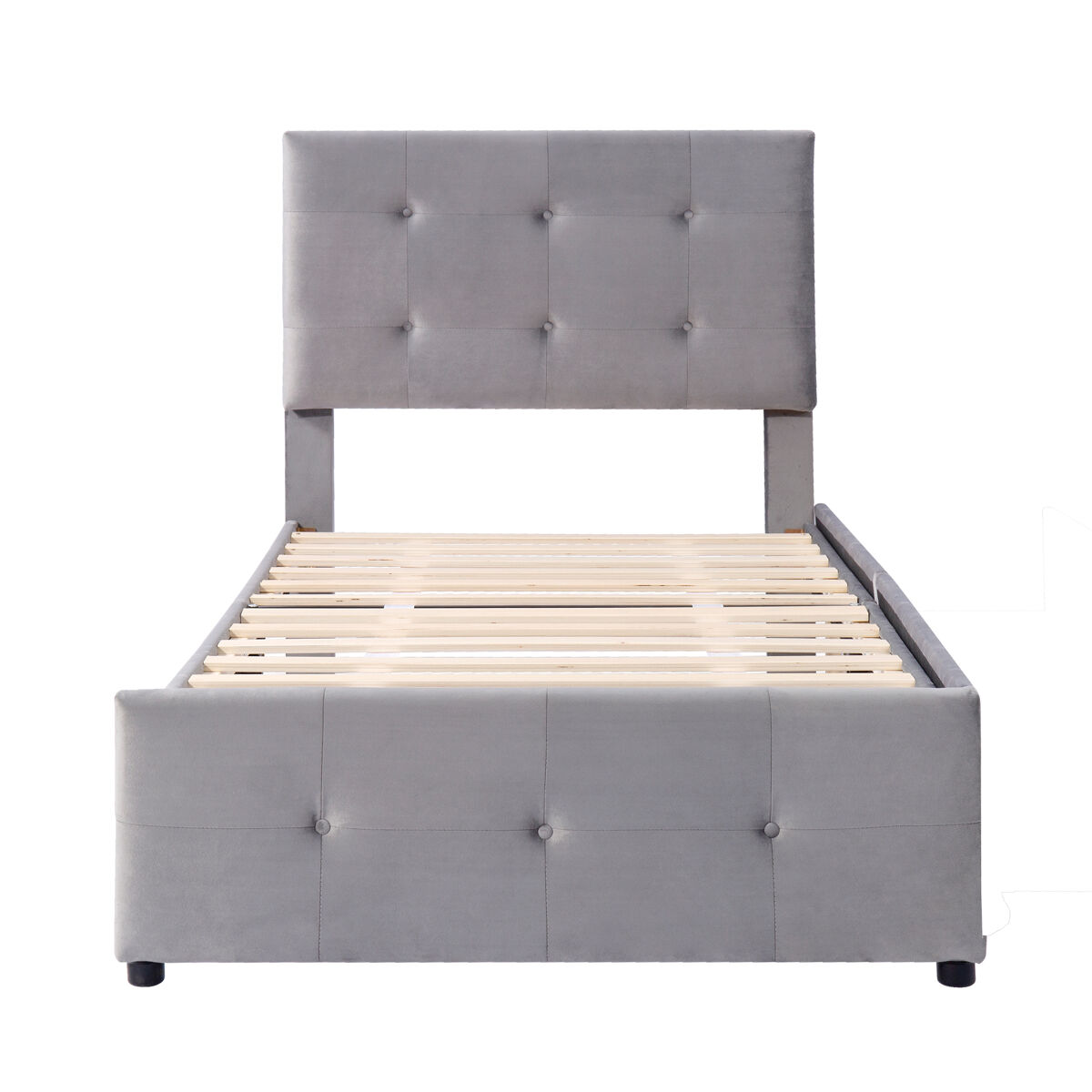 Cama estofada em veludo 90x200cm - cama individual com 2 gavetas e estrado de molas - cinzento