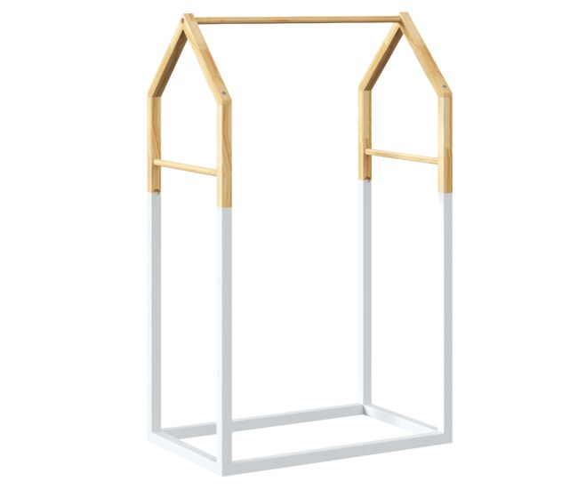 Cabideiro para quarto infantil casinha com 3 barras em blanc e carvalho 60 cm