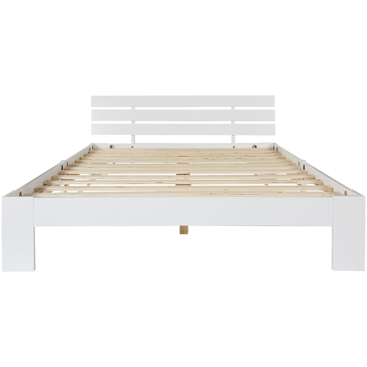 Cama de madeira maciça para adultos com estrado de ripas - 140x200 cm - branco