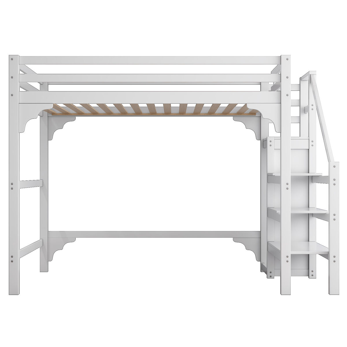 Cama alta com roupeiro - 140x200 cm - com estrado de molas - branco