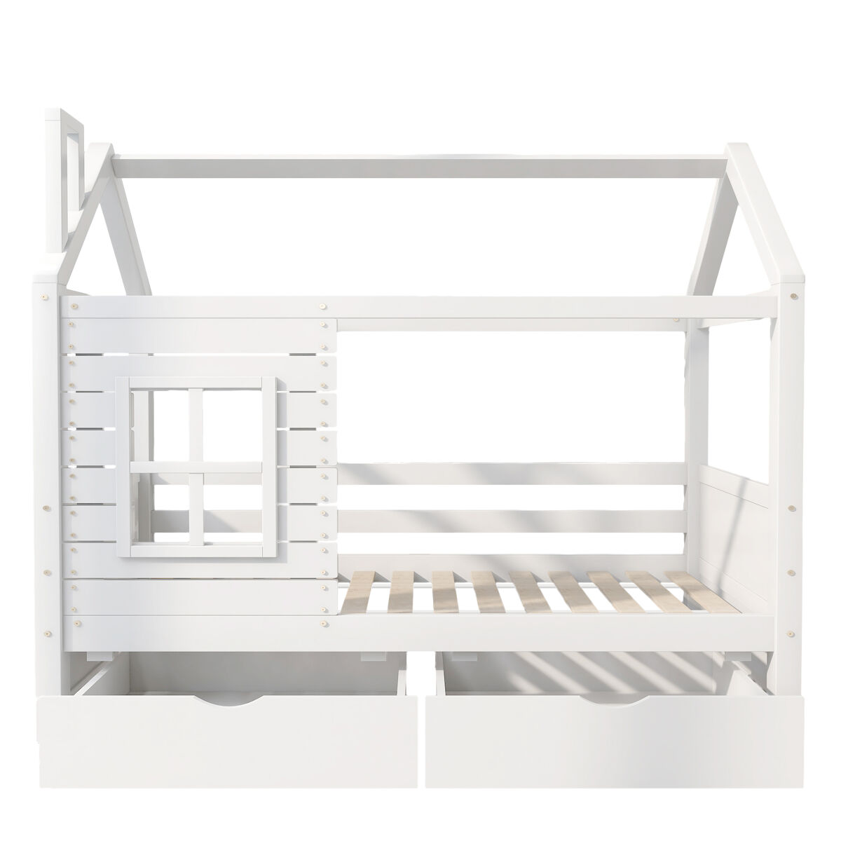 Beliche 90x200 cm com 2 gavetas - forma de casa - madeira maciça - branco
