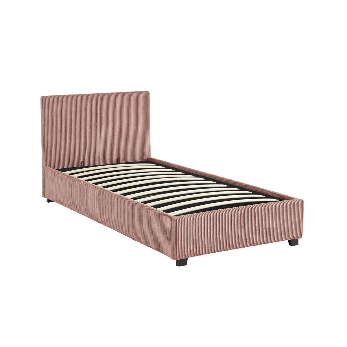 Cama com base de ripas e cabeceira 90cm, veludo canelado fino, avalon, rosa, 202x97.5x86 cm